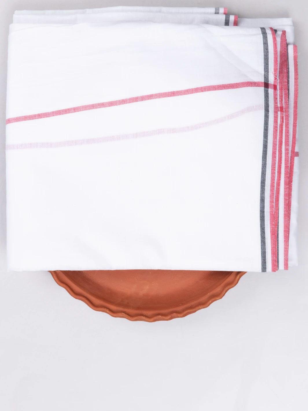 Grey Red Border White Handwoven Fine Muslin Dhoti Buy at Best Price