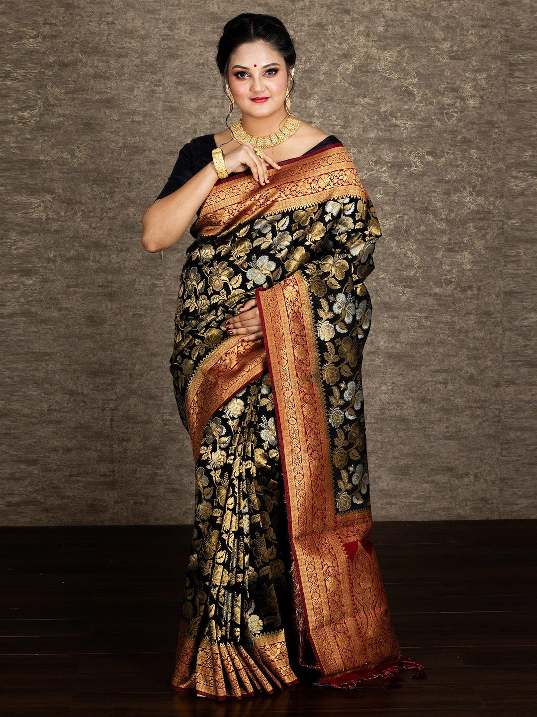 Elegant Black Allover Organza Silk Saree - WeaversIndia