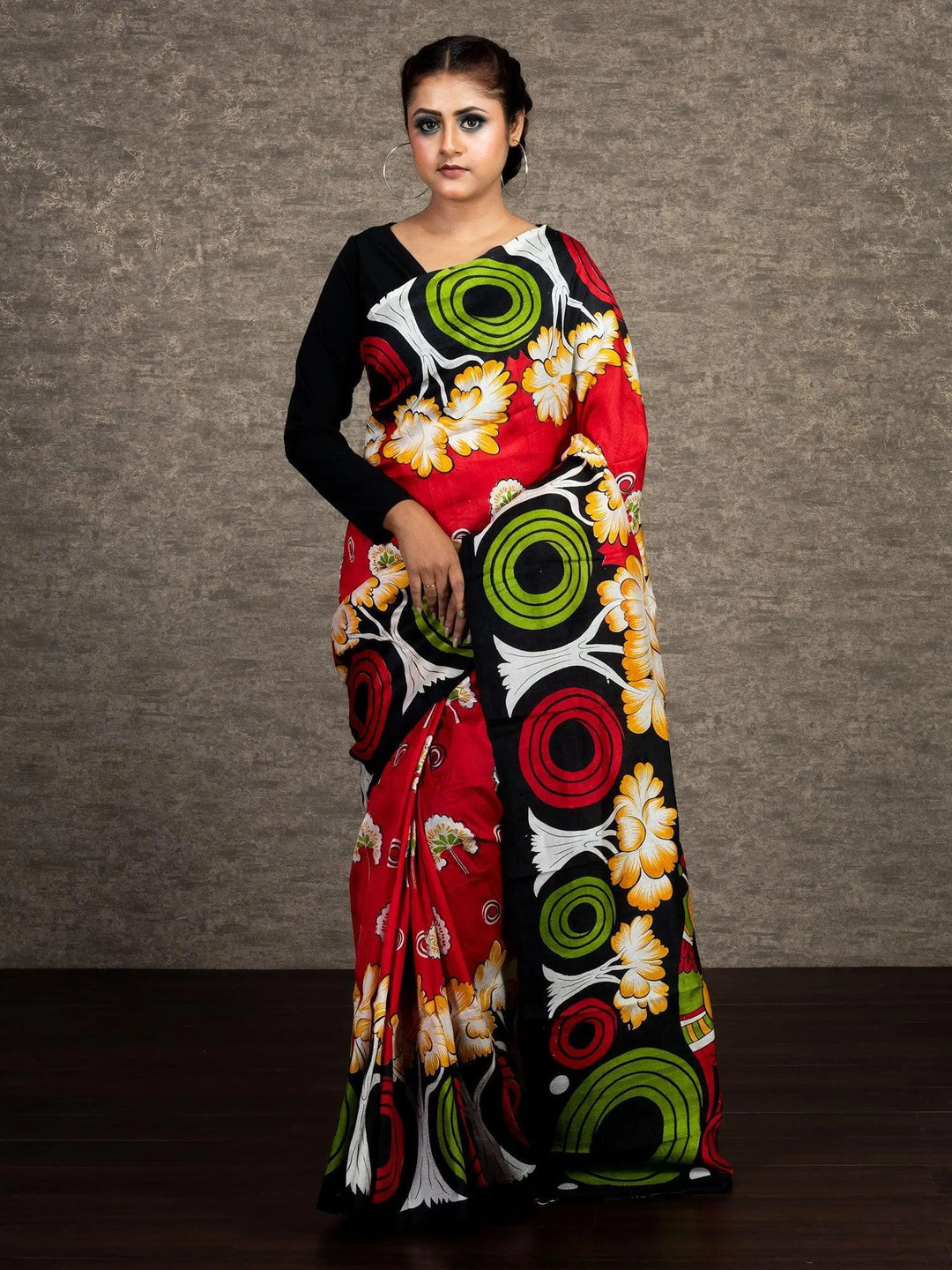 Allover Block Printed Murshidabad Silk Saree - WeaversIndia