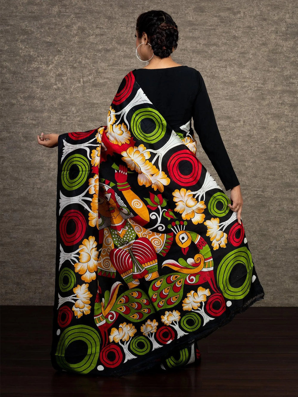 Allover Block Printed Murshidabad Silk Saree - WeaversIndia