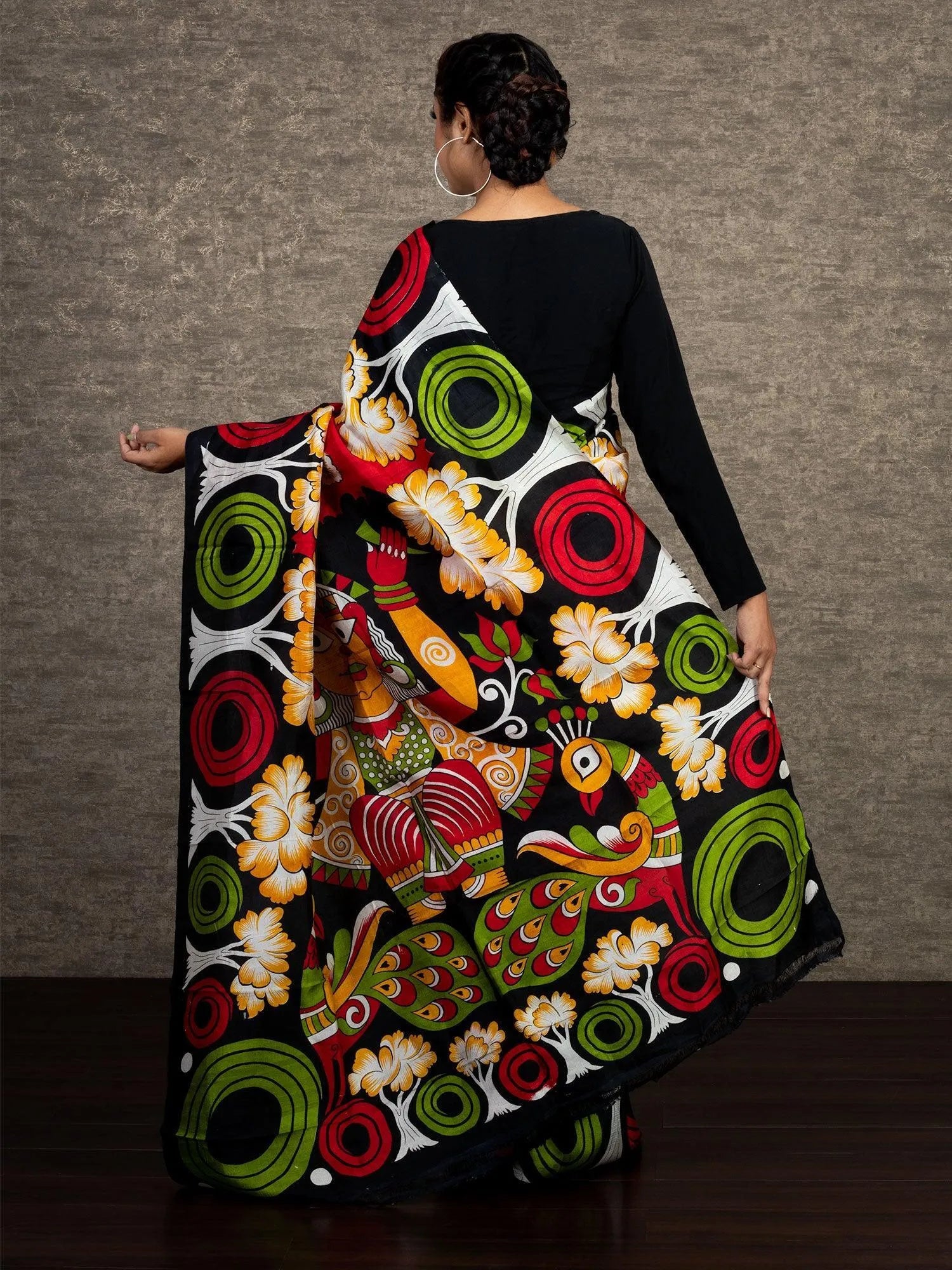 Allover Block Printed Murshidabad Silk Saree - WeaversIndia