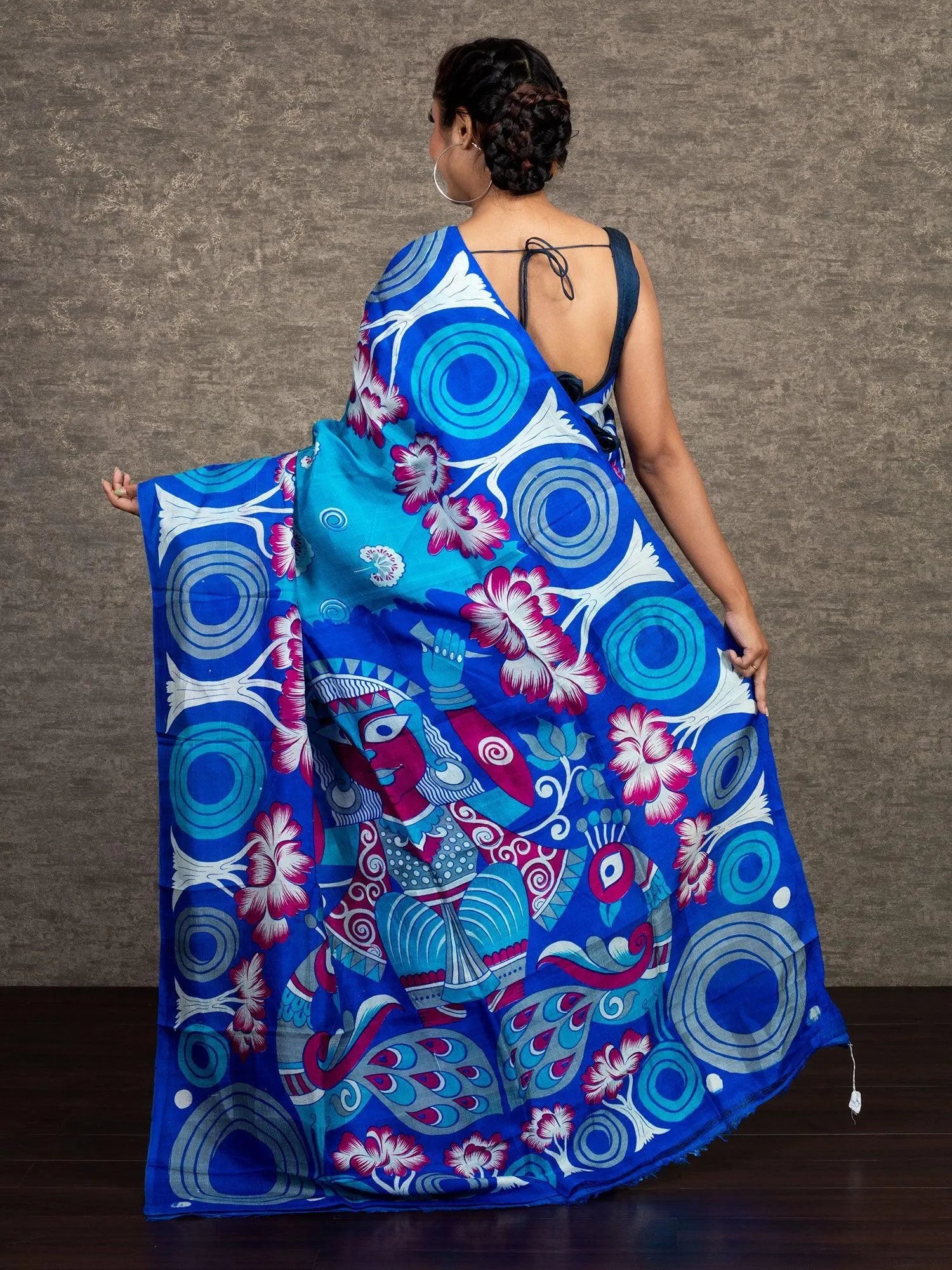 Allover Block Printed Murshidabad Silk Saree - WeaversIndia