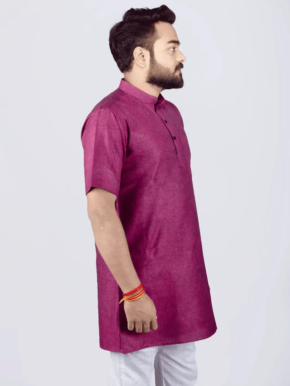 Black Purple Handwoven Organic Cotton Men Kurta - WeaversIndia