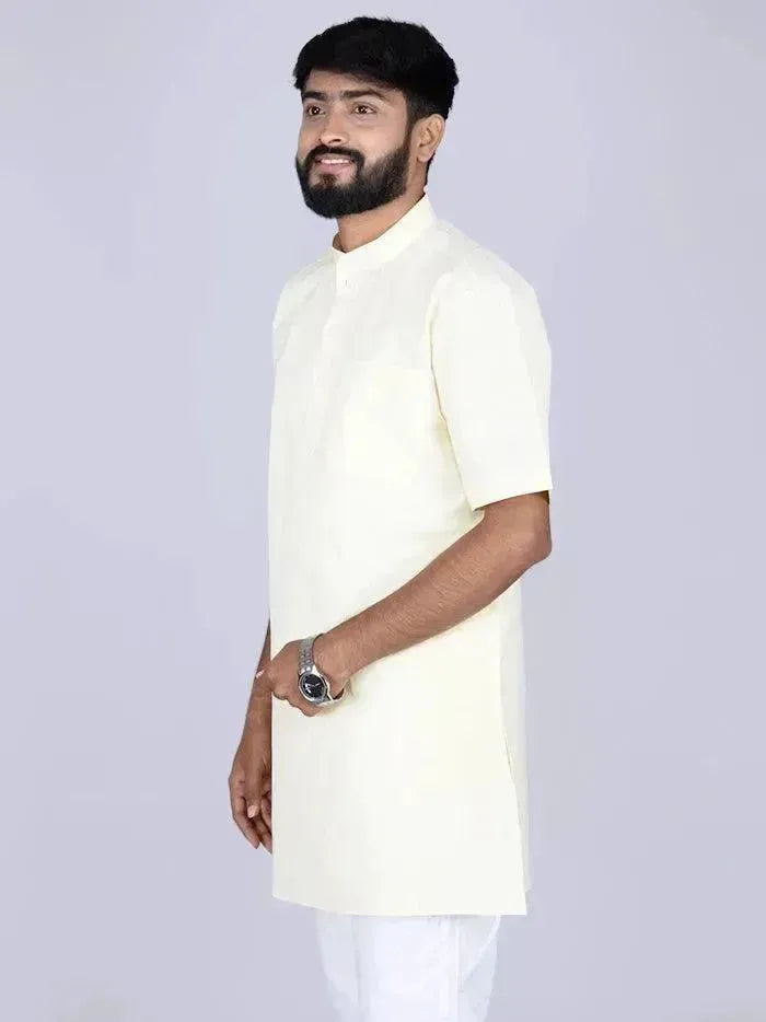 Cream Handwoven Organic Cotton Men Kurta - WeaversIndia