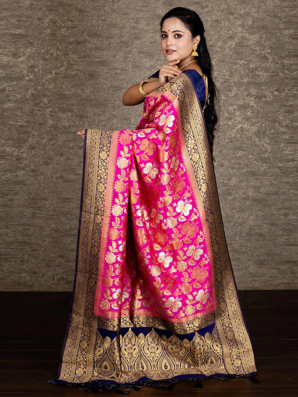 Elegant Deep Pink Allover Organza Silk Saree - WeaversIndia
