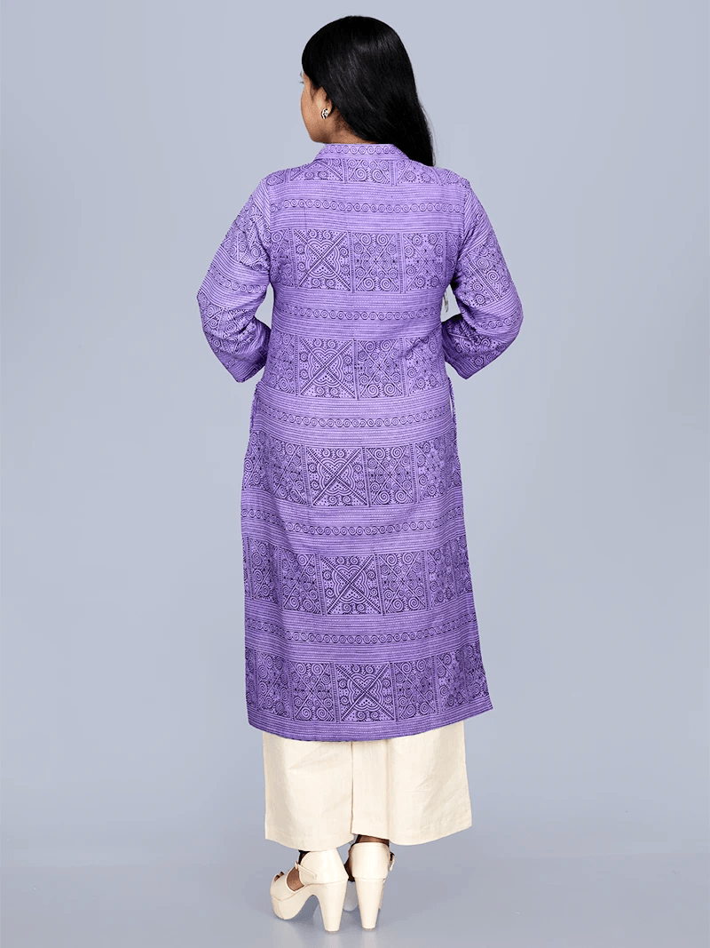 Handwoven Cotton Printed Long Kurta - WeaversIndia