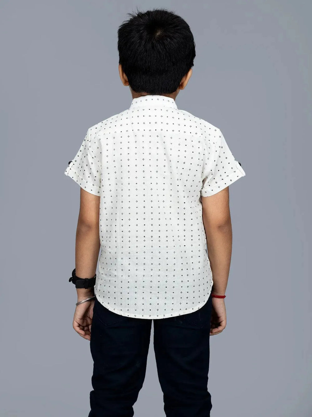 Handwoven Cotton White Printed Boys Shirt - WeaversIndia