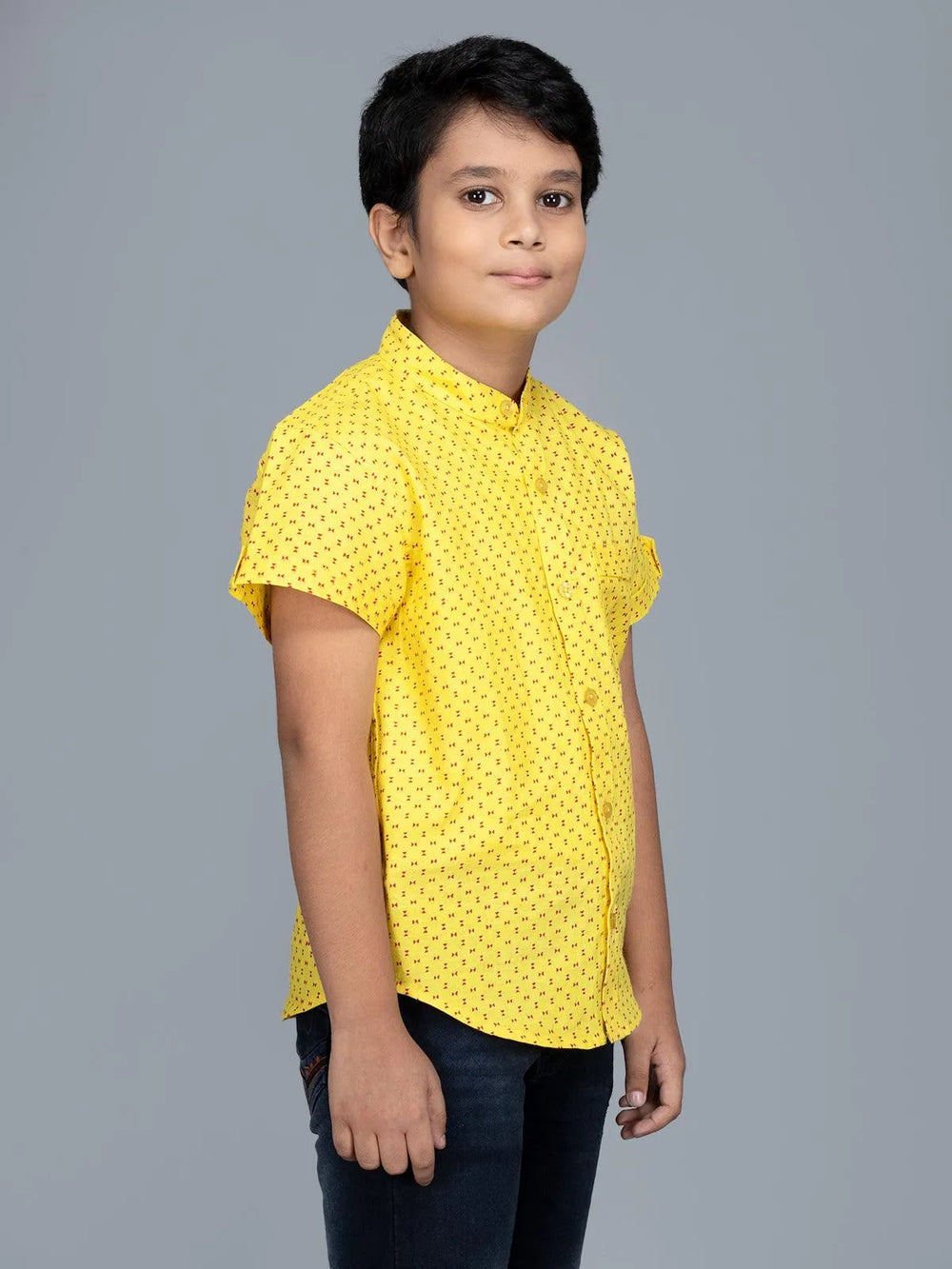 Handwoven Cotton Yellow Printed Boys Shirt - WeaversIndia