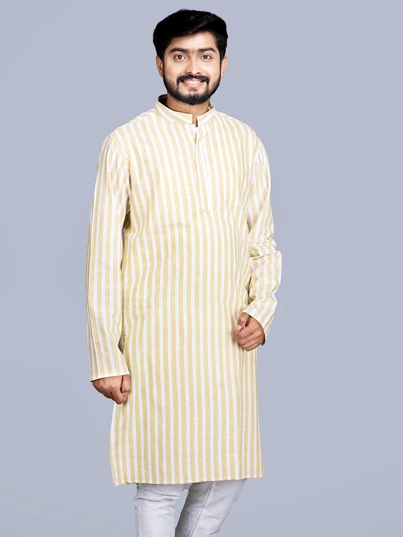 Handwoven Striped Cotton Men Kurta - WeaversIndia