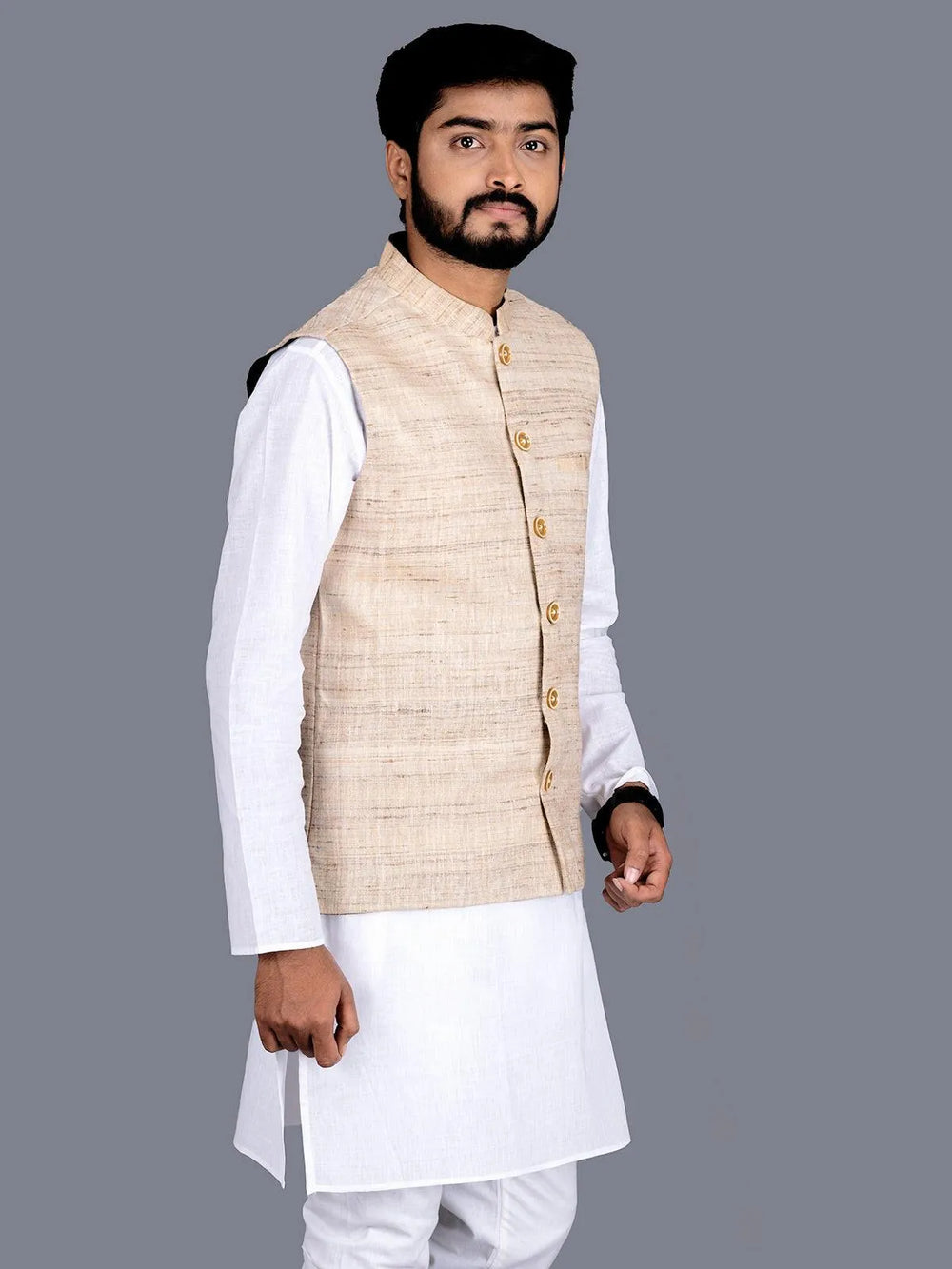 Ketya Matka Silk Neheru Jacket - WeaversIndia
