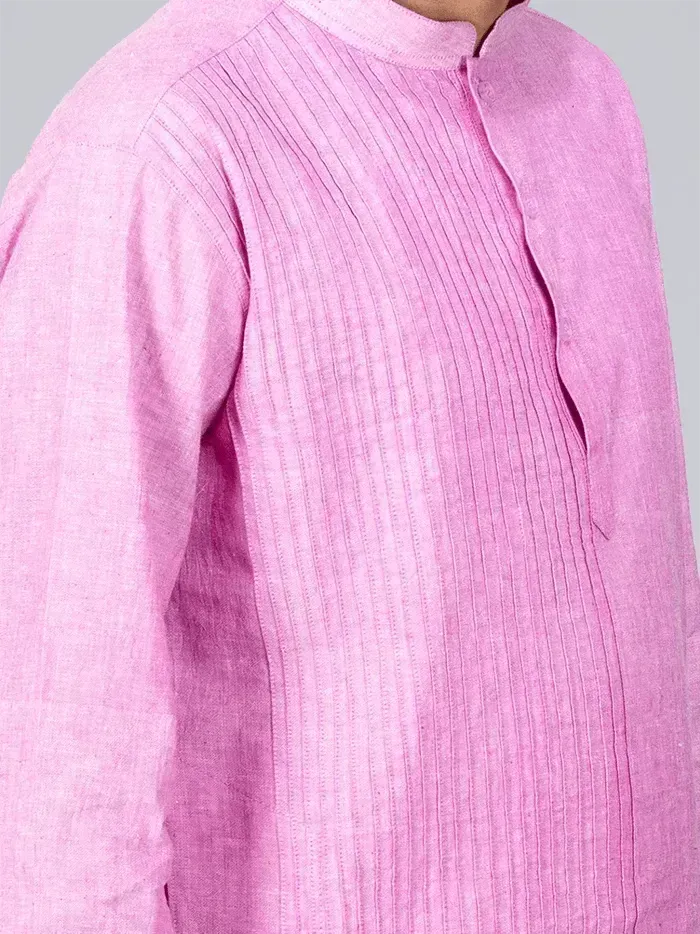 Lavender Handwoven Organic Cotton Pintuck Men kurta - WeaversIndia