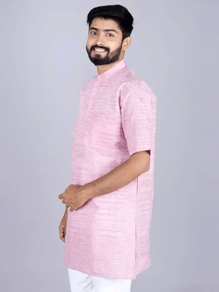Lavender Pink Springs Handwoven Organic Cotton Men Kurta - WeaversIndia