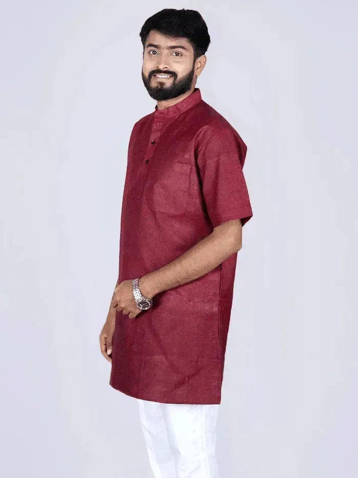 Maroon Handwoven Organic Cotton Men Kurta - WeaversIndia