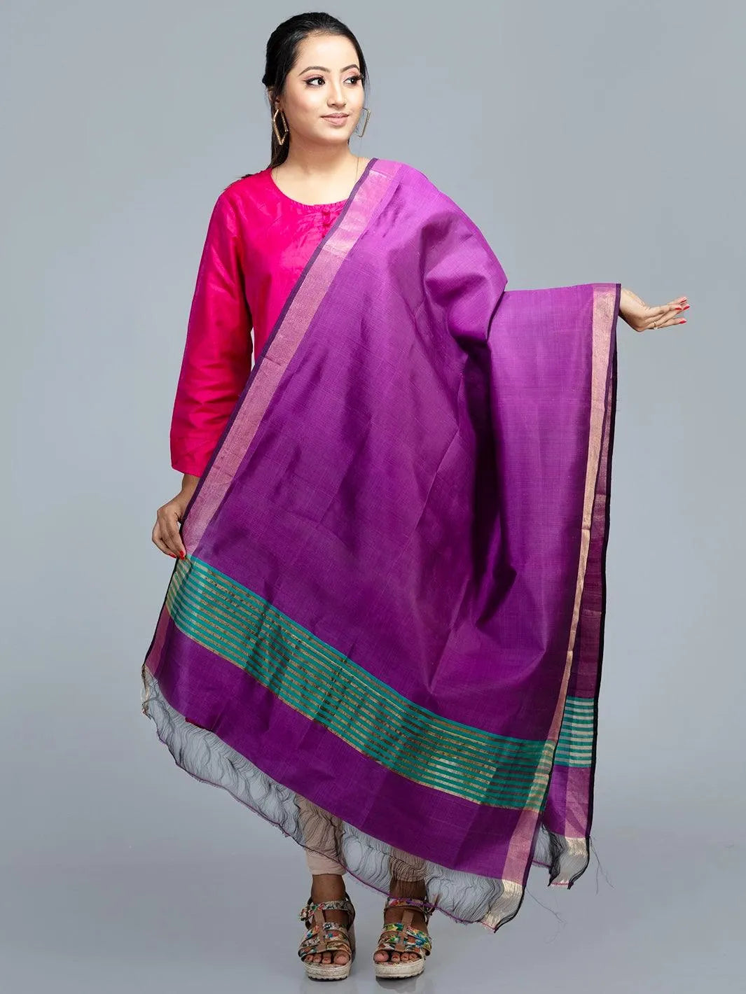 Medium Orchid Bishnupuri Silk Dupatta - WeaversIndia