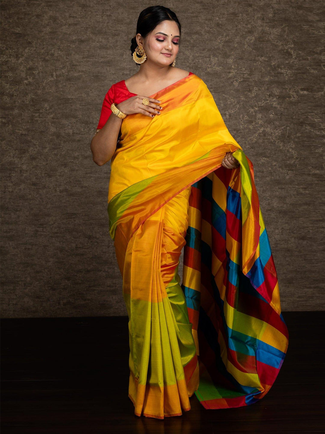 Multi Color 3d Bishnupuri Katan Silk Saree - WeaversIndia