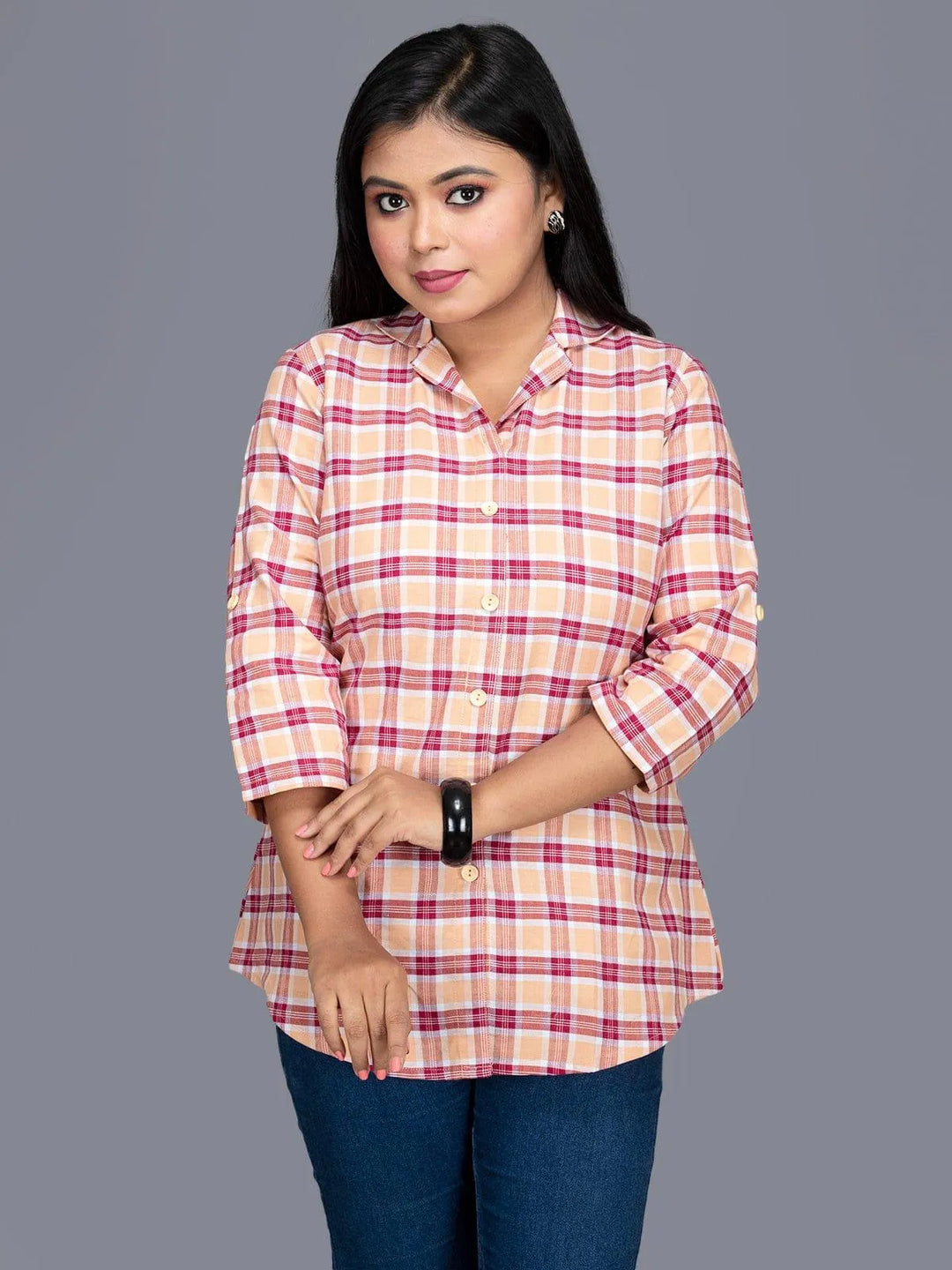 Multi Color Handwoven Checks Cotton Women Shirt - WeaversIndia