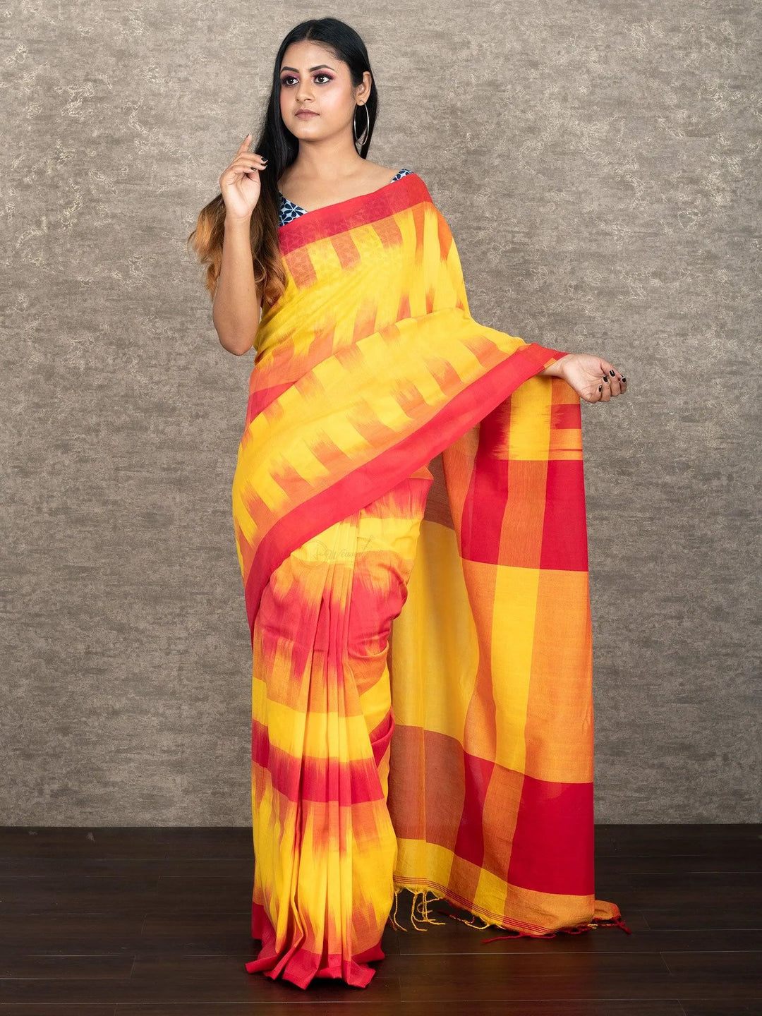 Multi Colored Woven Ikkat Khadi Cotton Saree - WeaversIndia