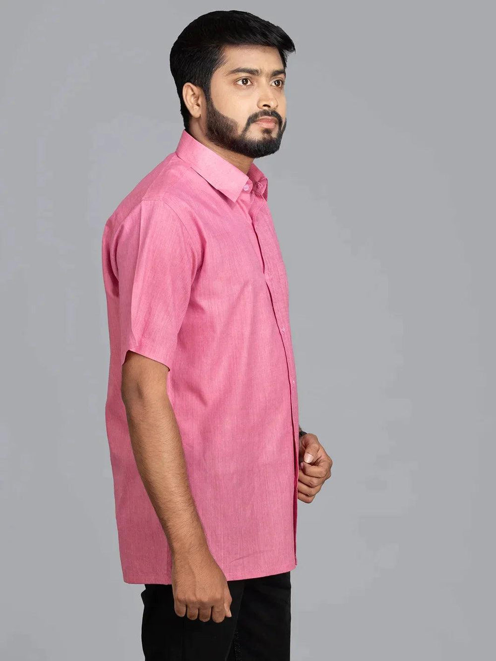 Pink Handwoven Organic Cotton Formal Men Shirt - WeaversIndia