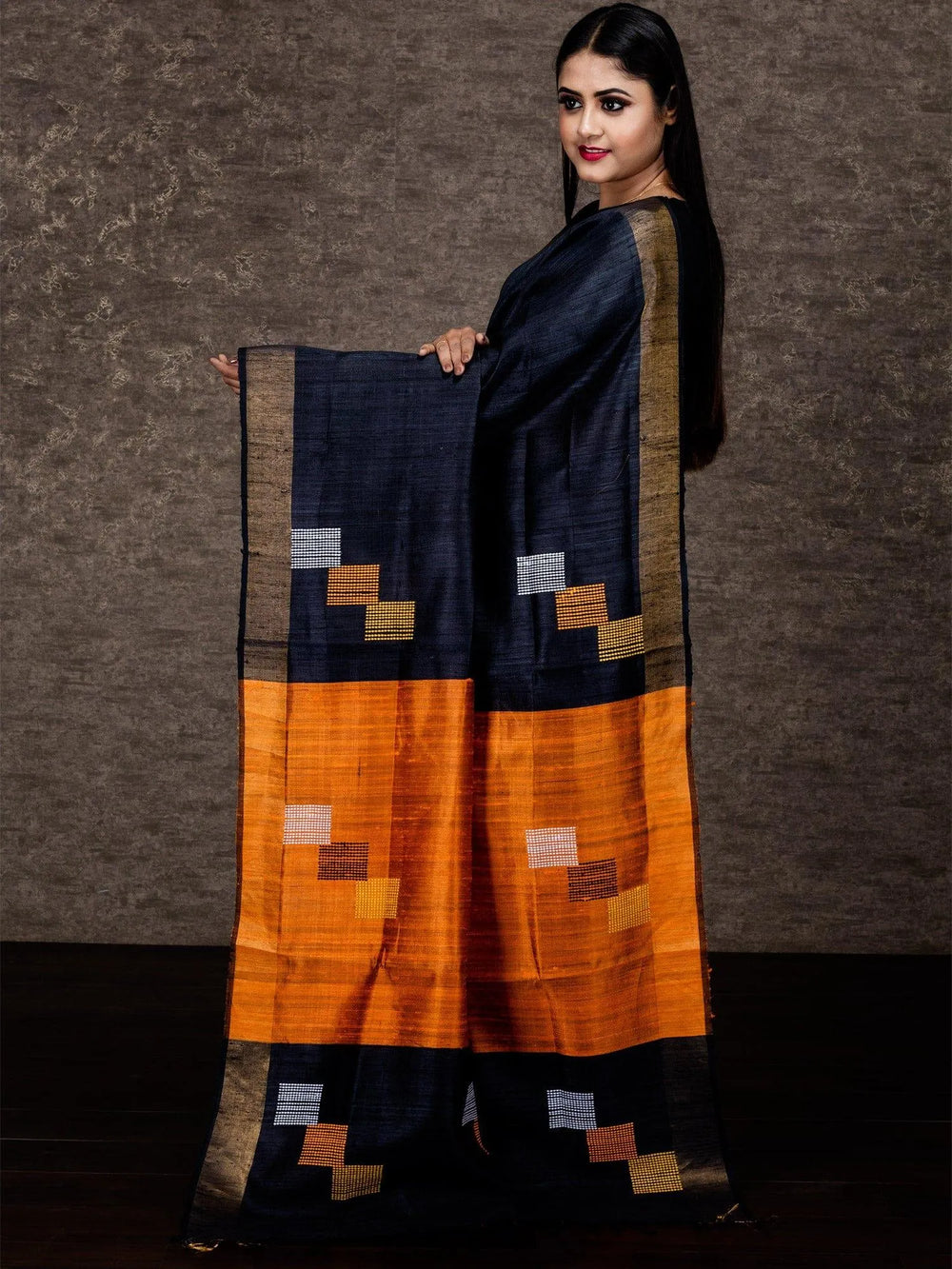 Remarkable Black Dupion Silk Saree - WeaversIndia