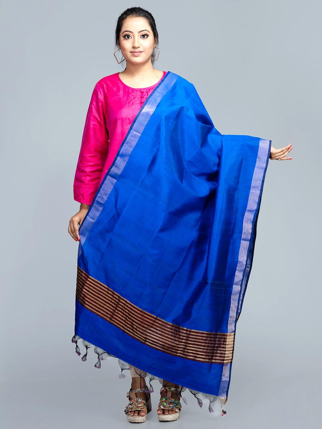 Royal Blue Bishnupuri Silk Dupatta - WeaversIndia