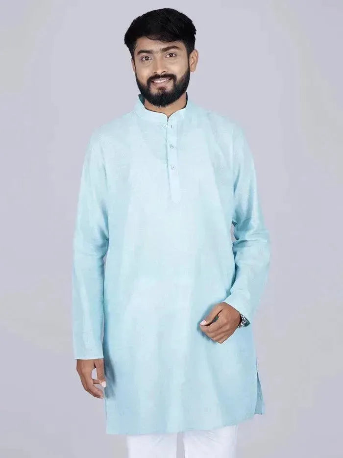 Sky Blue Handwoven Organic Cotton Men Kurta - WeaversIndia