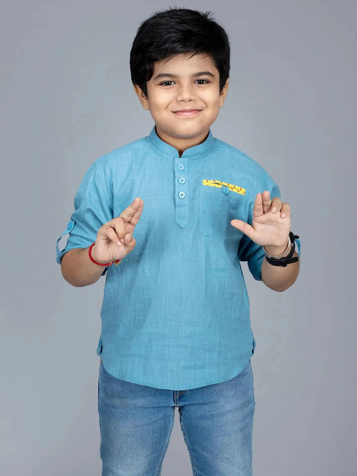 Suit Chhota Bachcha Ka Kurta Sky Blue 2-3Y Sky Blue Slab Cotton