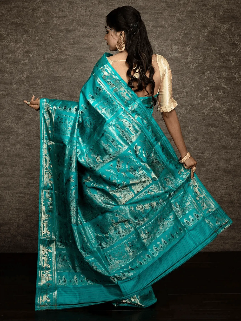 Tiffany Blue Traditional Minakari Swarnachari Silk Saree - WeaversIndia