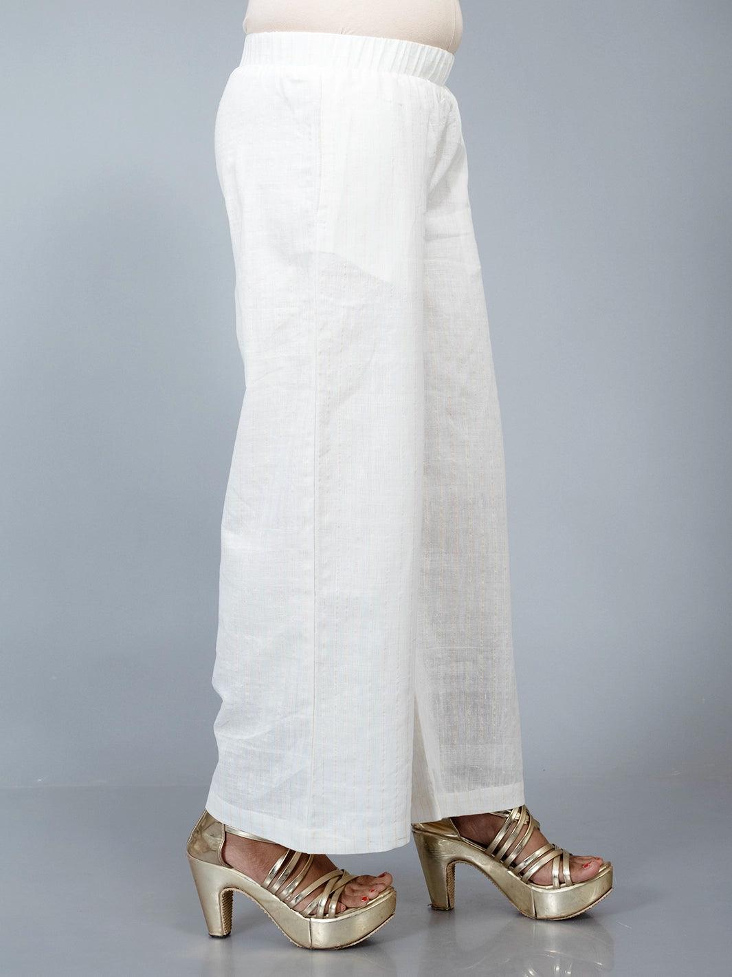 White Cotton Linen Palazzo - WeaversIndia