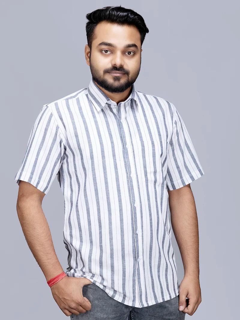 White Grey Striped Handwoven Organic Cotton Men Shirt WeaversIndia white-grey-striped-handwoven-organic-cotton-men-shirt-weaversindia