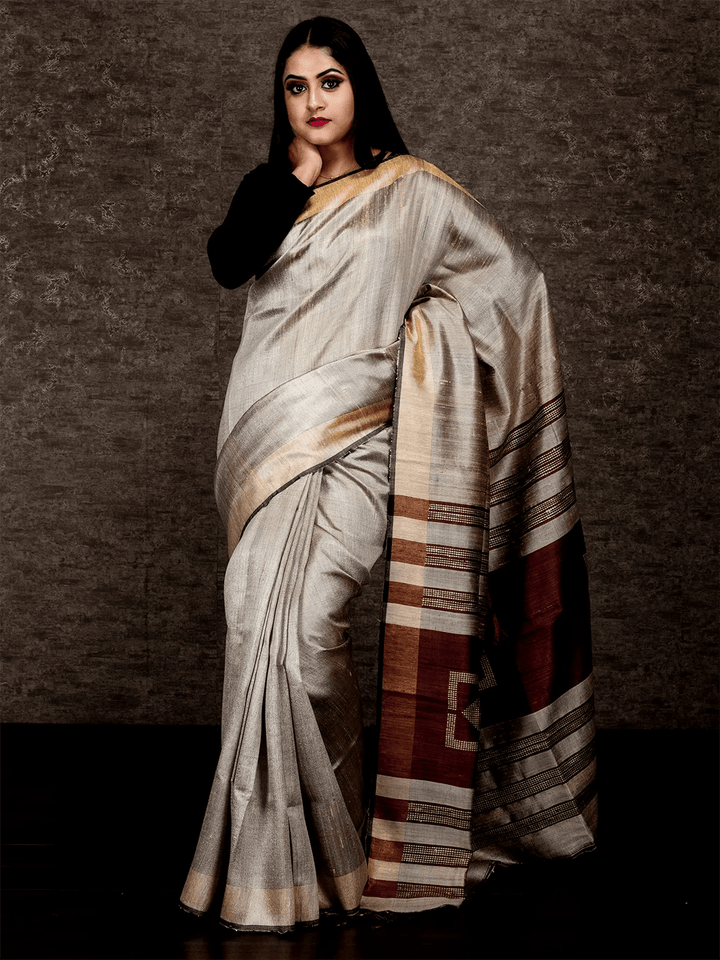 Wonderful Still Color Dupion Silk Saree - WeaversIndia