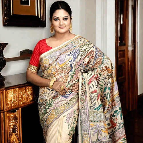 Kantha Stitch Saree - WeaversIndia