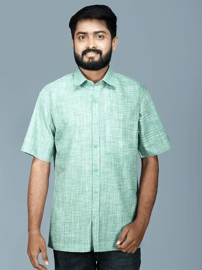Green Springs Handwoven Cotton Men Shirt - WeaversIndia