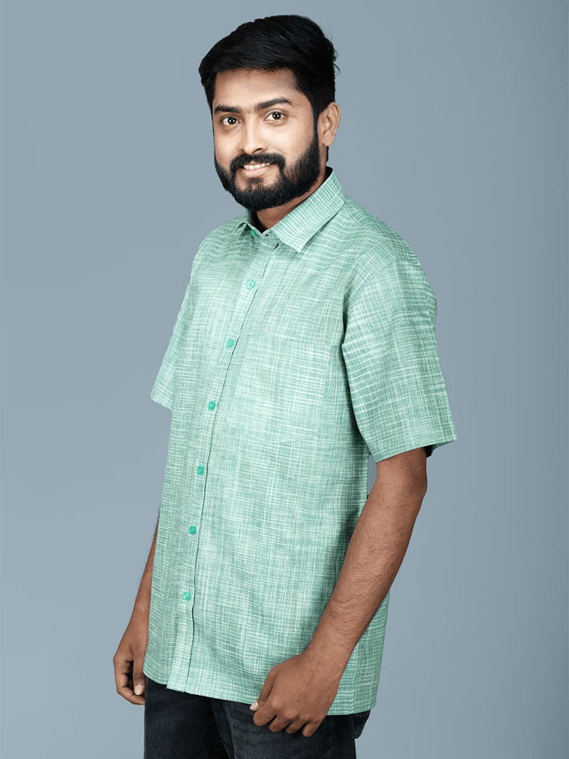 Green Springs Handwoven Cotton Men Shirt - WeaversIndia