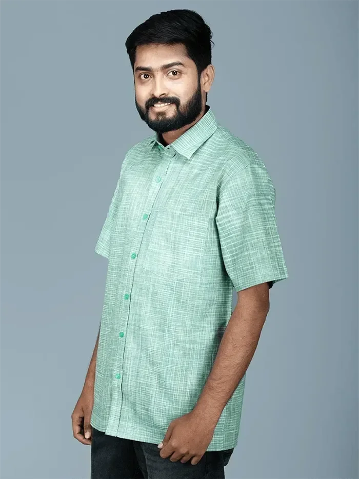 Green Springs Handwoven Cotton Men Shirt - WeaversIndia