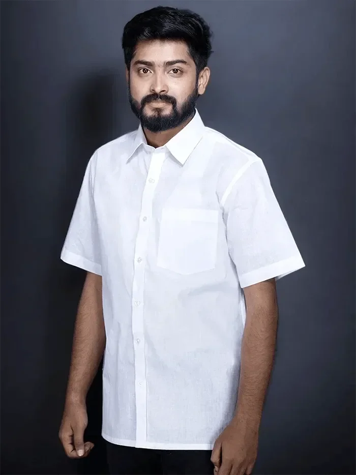 Organic Cotton White Formal Half Sleeves Men Shirt - WeaversIndia