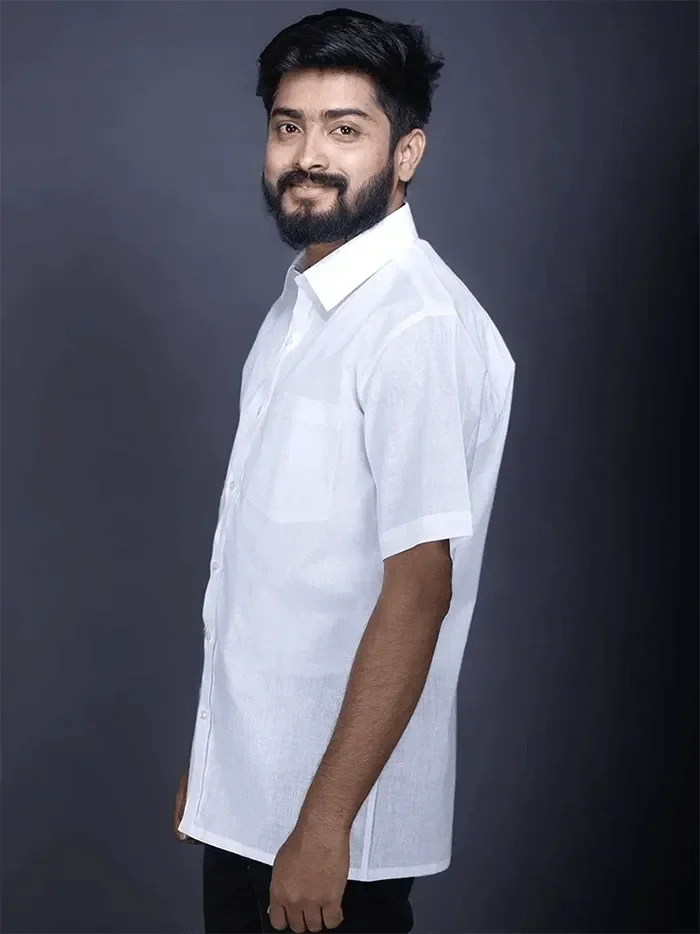 Organic Cotton White Formal Half Sleeves Men Shirt - WeaversIndia