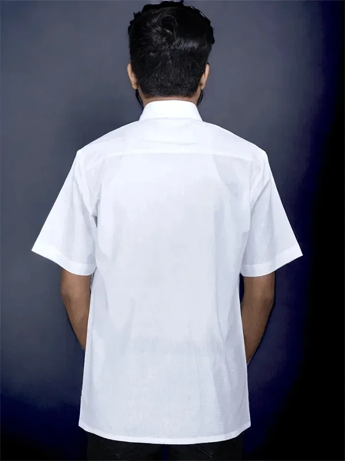 Organic Cotton White Formal Half Sleeves Men Shirt - WeaversIndia