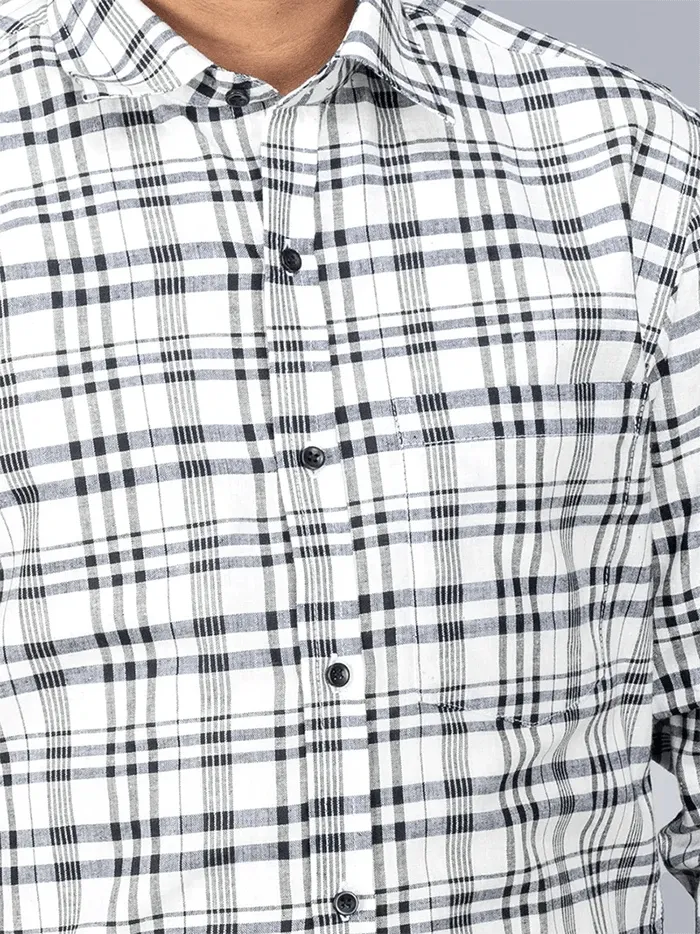 White Black Handwoven Organic Cotton Checks Fitted Men Shirt