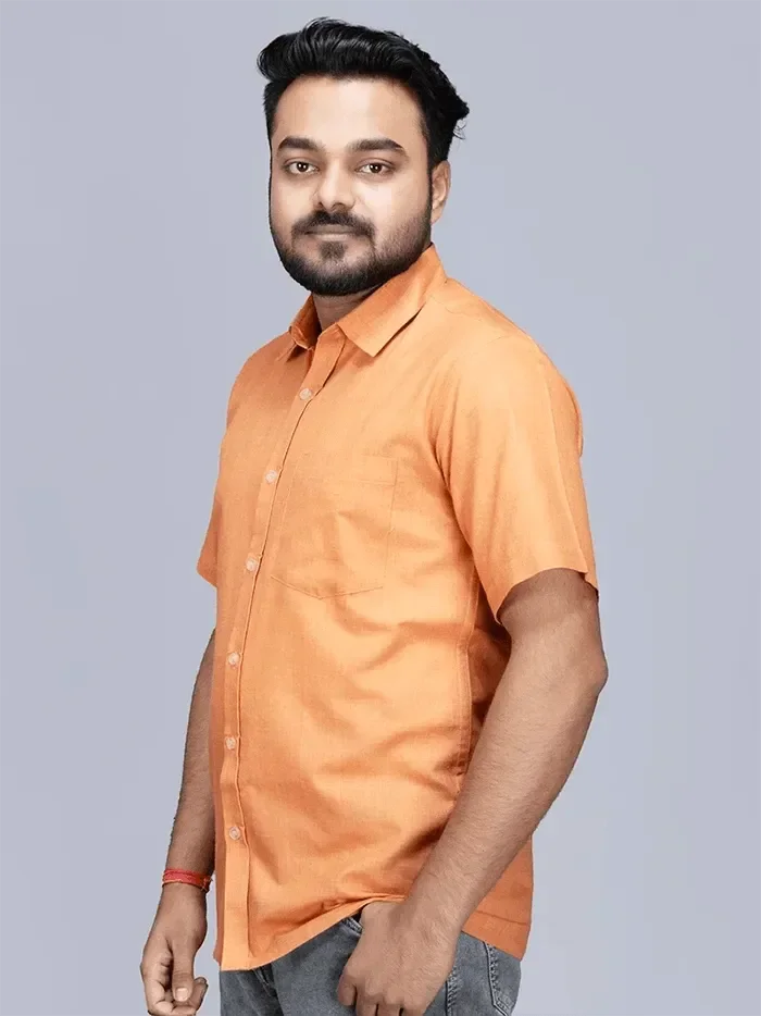 Persian Orange Handwoven Organic Cotton Men Shirt - WeaversIndia