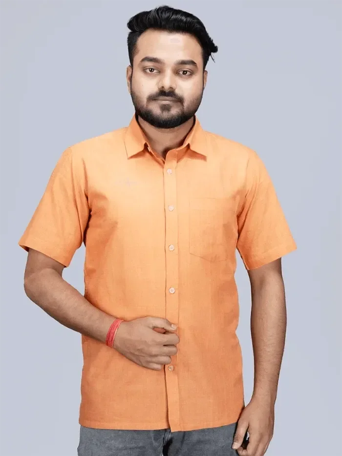 Persian Orange Handwoven Organic Cotton Men Shirt - WeaversIndia