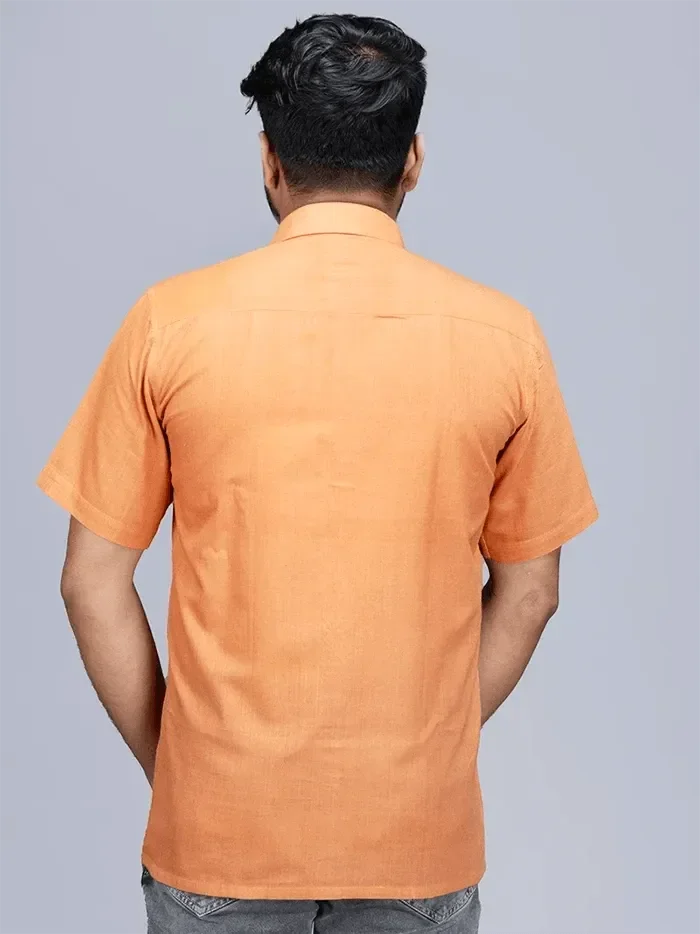 Persian Orange Handwoven Organic Cotton Men Shirt - WeaversIndia