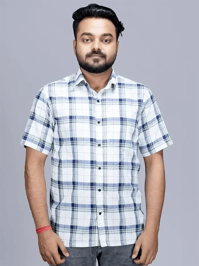 Box Checks Handwoven Organic Cotton Men Shirt - WeaversIndia