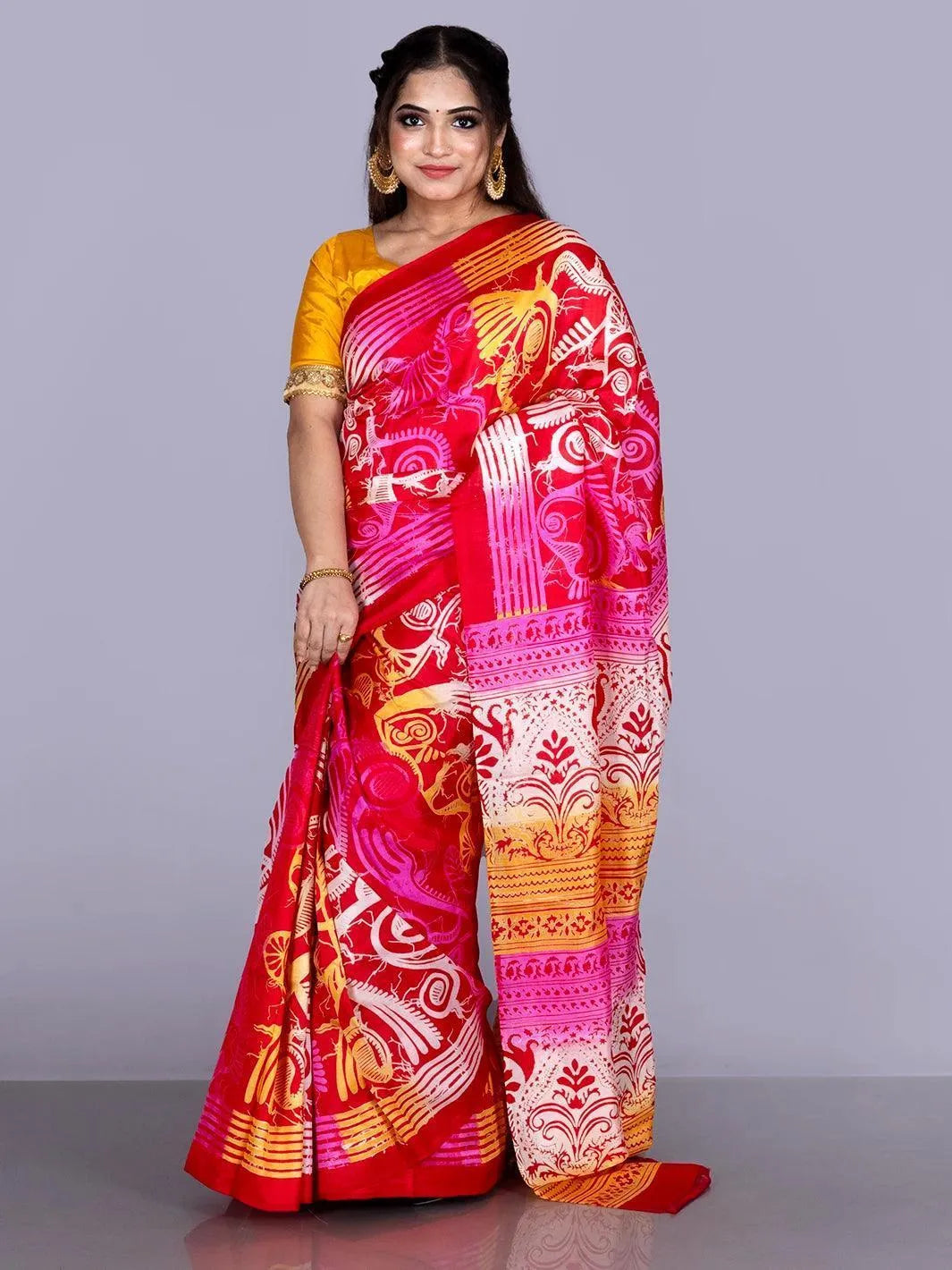 Allover Printed Bishnupuri Katan Silk Saree