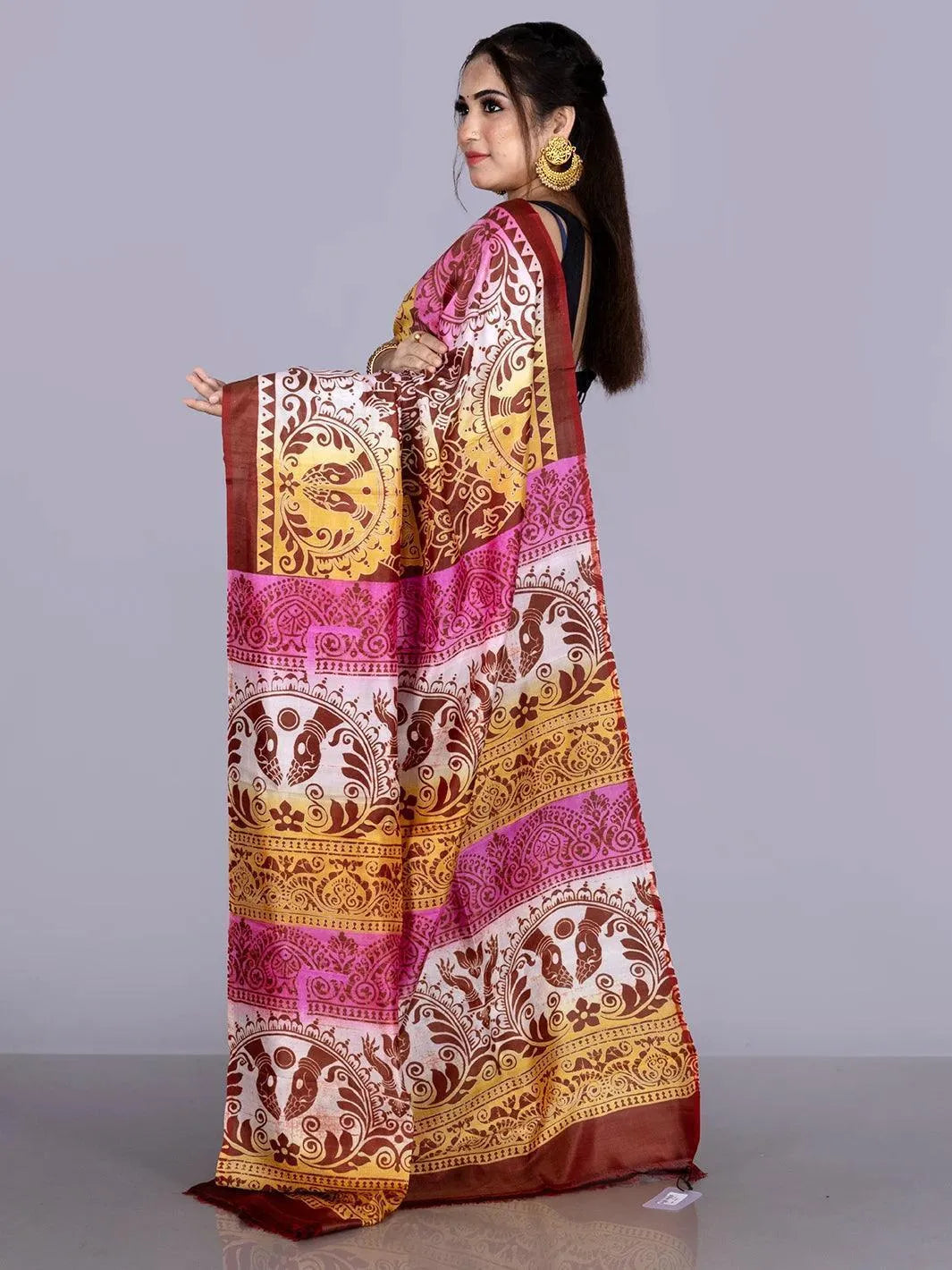 Allover Printed Bishnupuri Katan Silk Saree