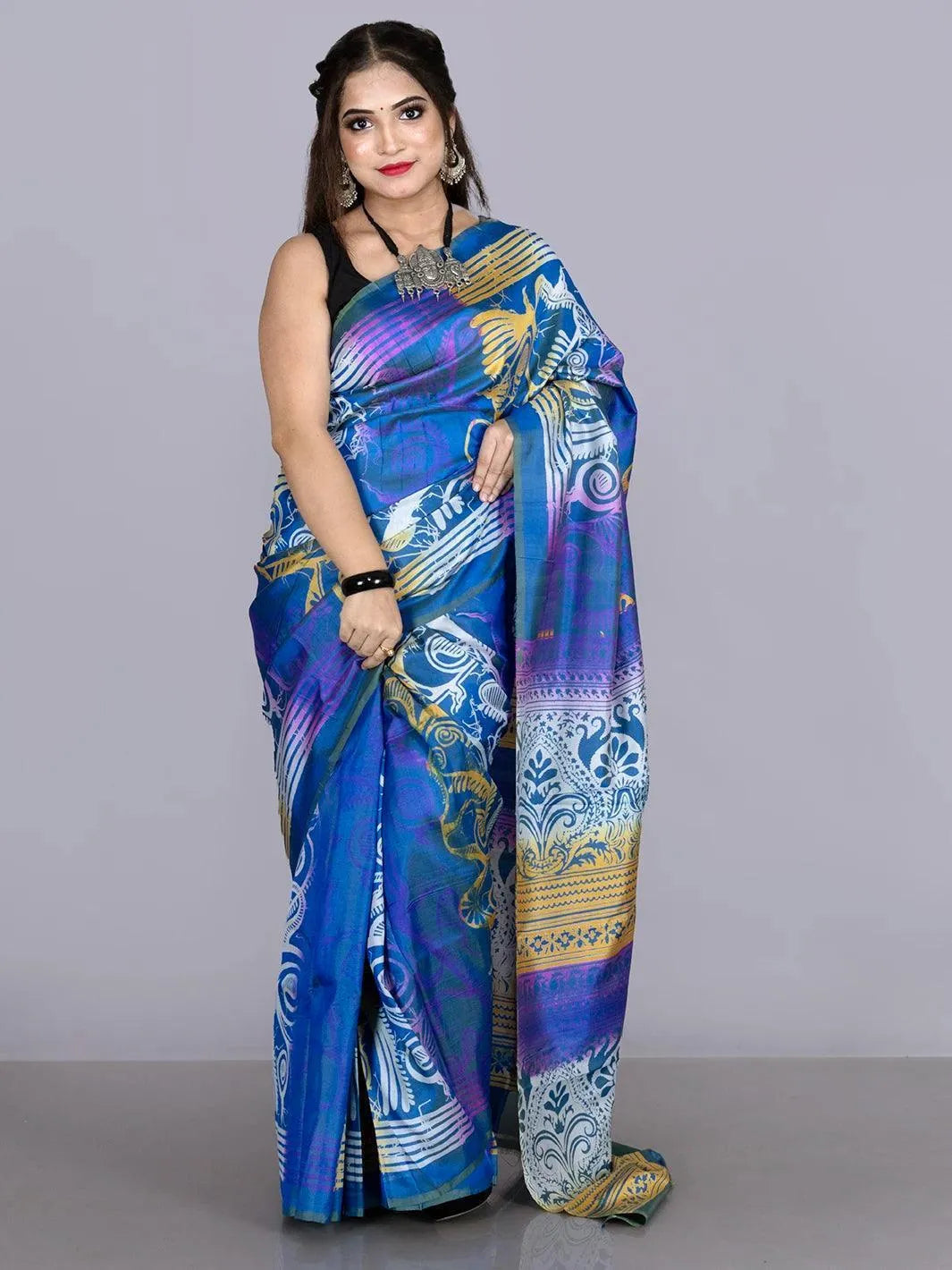 Allover Printed Bishnupuri Katan Silk Saree