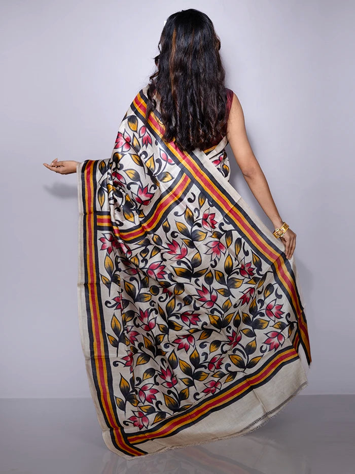 Elegant Allover Hand Painted Tussar Silk Saree