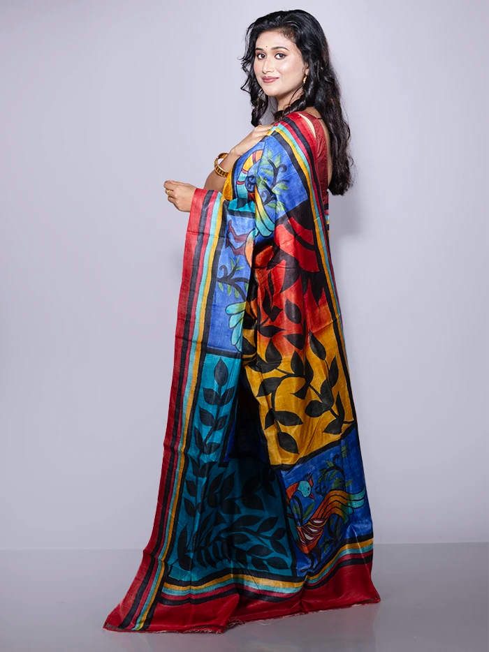Elegant Par Anchal Hand Painted Tussar Silk Saree