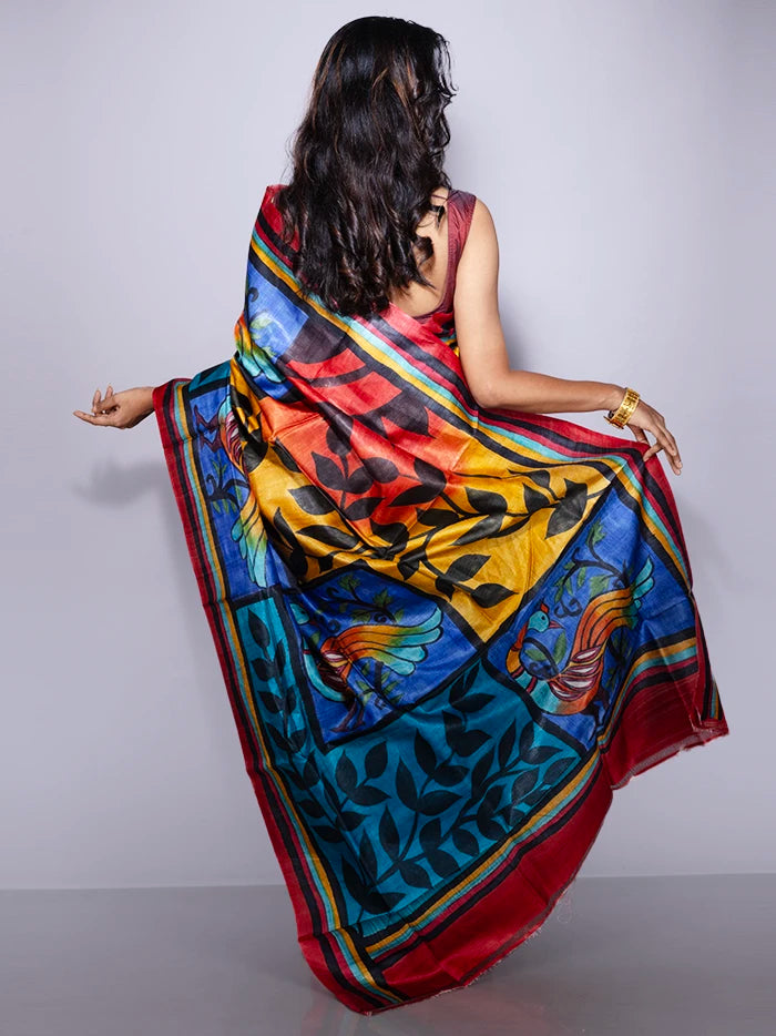 Elegant Par Anchal Hand Painted Tussar Silk Saree