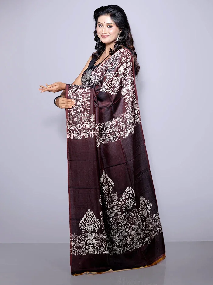 Par Anchal Buti Printed Bishnupuri Katan Silk Saree - WeaversIndia