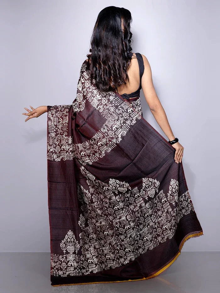 Par Anchal Buti Printed Bishnupuri Katan Silk Saree - WeaversIndia